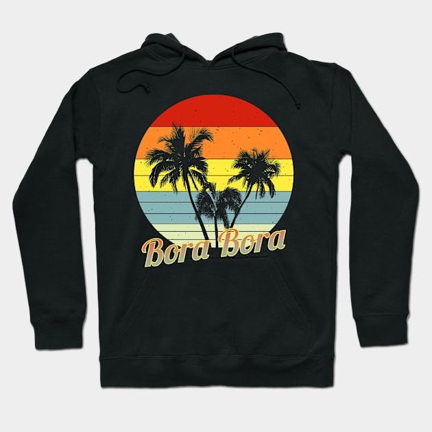 Bora Bora Retro Tropical Palm Trees Vacation Hoodie by macdonaldcreativestudios